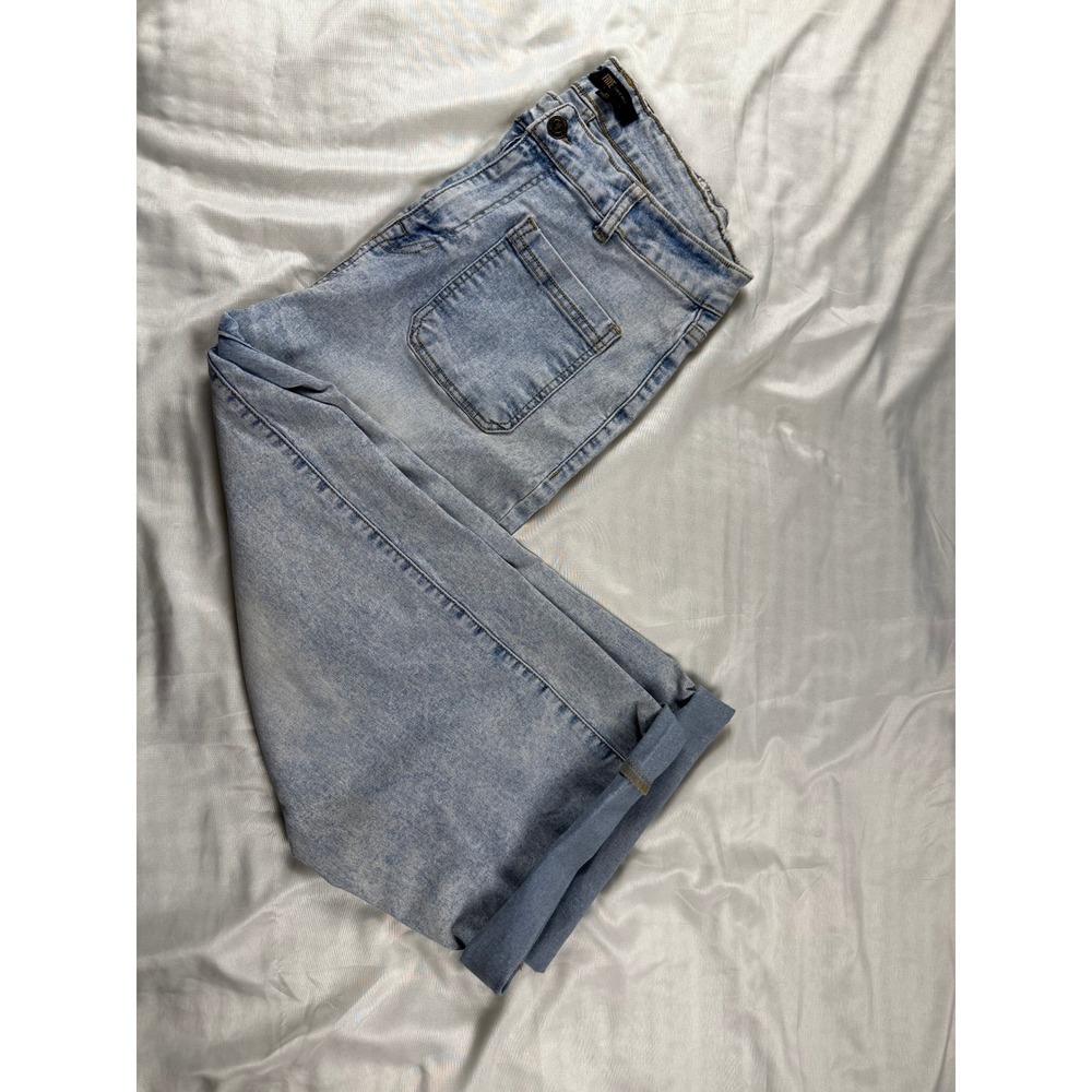Frye Womens Acid Wash Wide Leg Patch Pocket Jeans Size 31